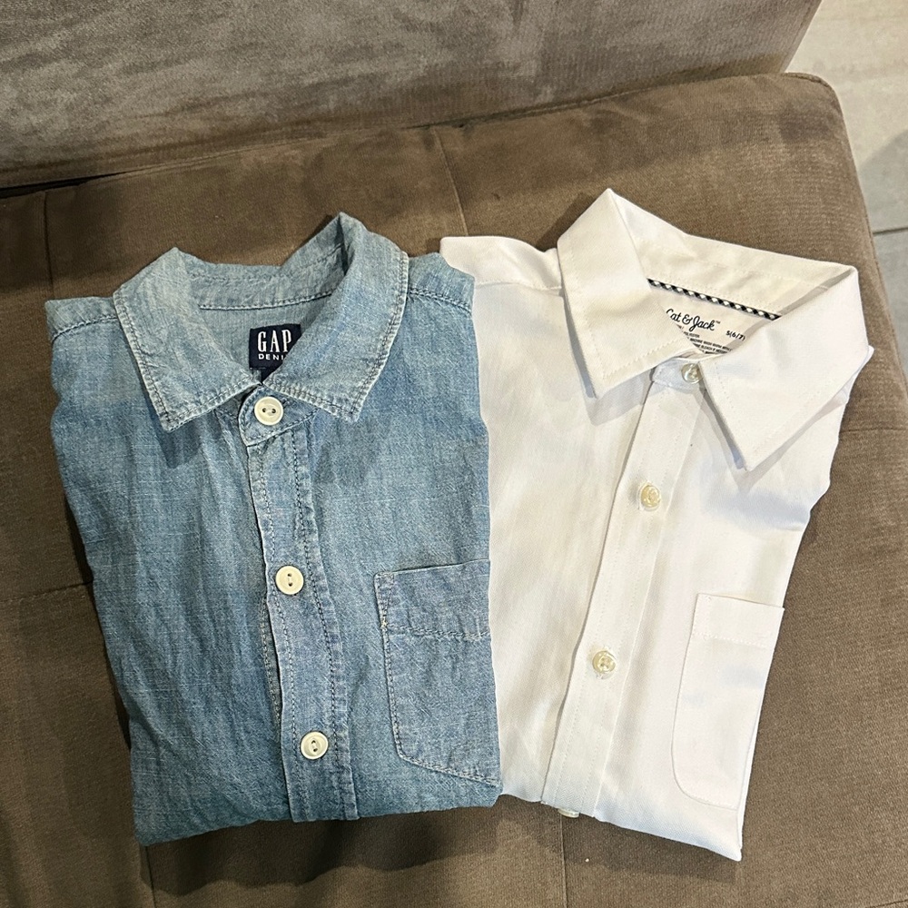 GAP Blue Denim Small &  Cat & Jack White Shirt 6/7 Bundle